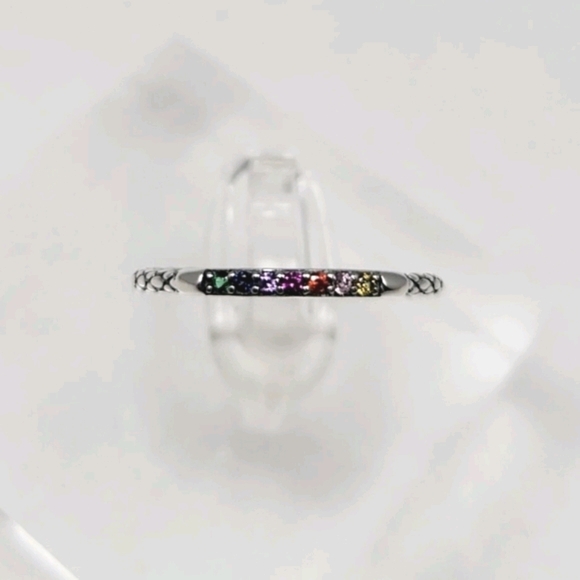 Sterling Silver Rainbow Stack Band - Picture 6 of 12